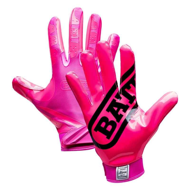 Battle Sports Double Threat Wide Receiver Football Gloves - Adult and Youth Football Gloves - Ultra Stick Gloves - Youth Small, Pink - Image 1